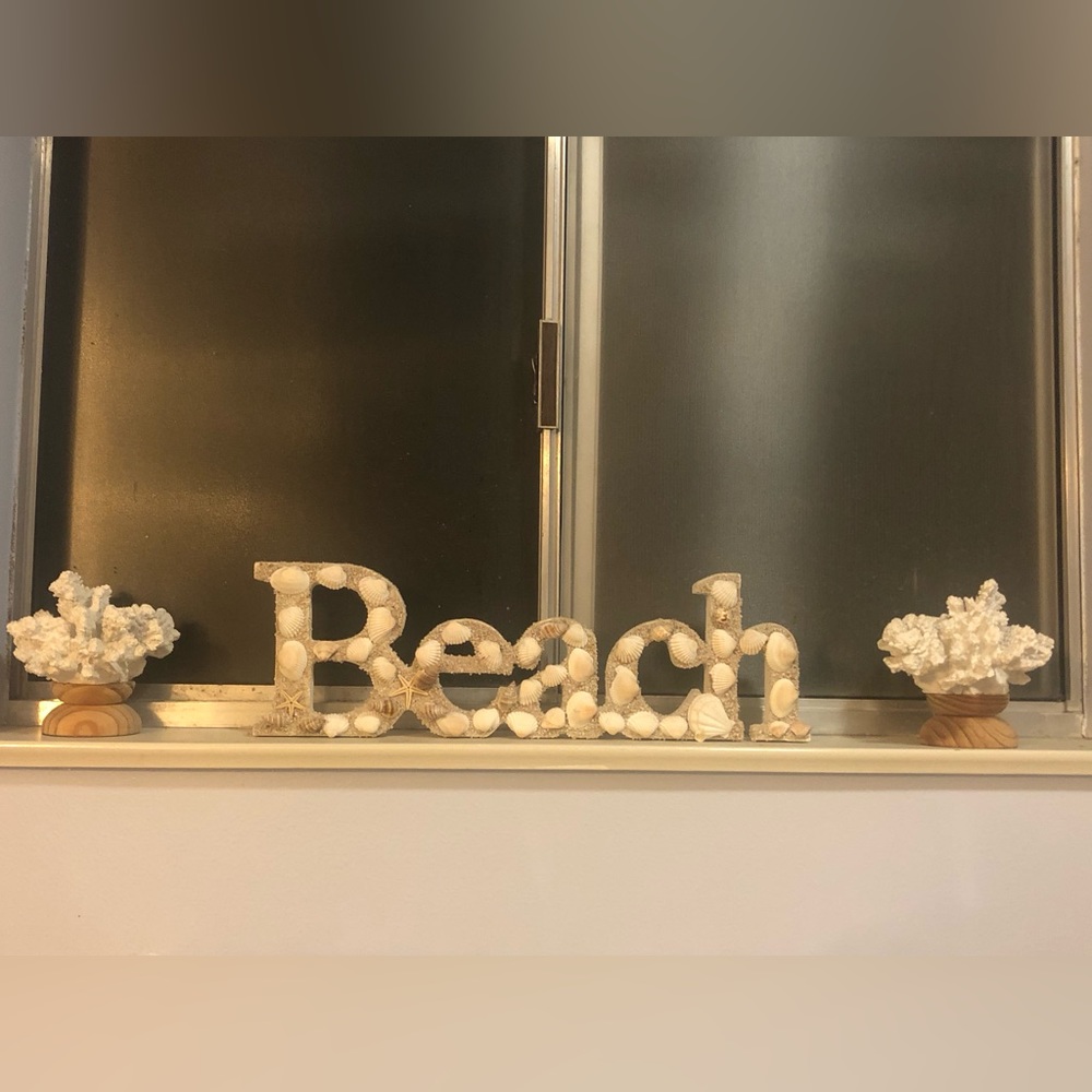 Bathroom decor white coral and shell beach sign